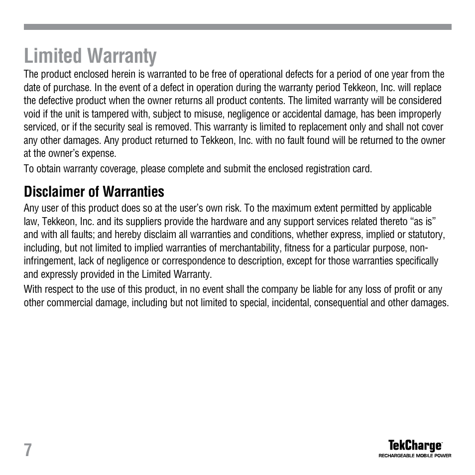 Limited warranty | Tekkeon MP2250 User Manual | Page 9 / 12