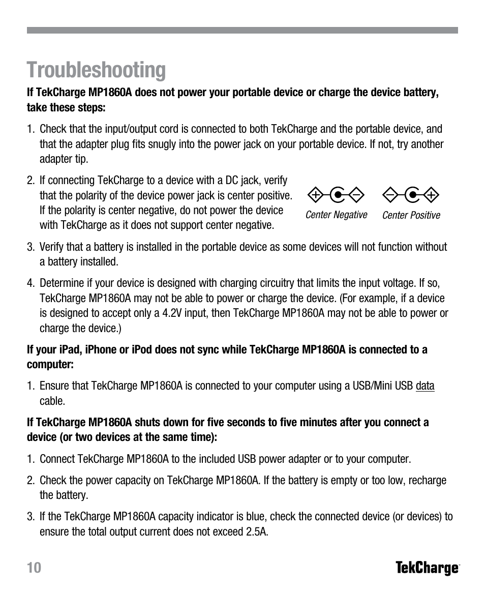 Troubleshooting | Tekkeon MP1860A User Manual | Page 12 / 16