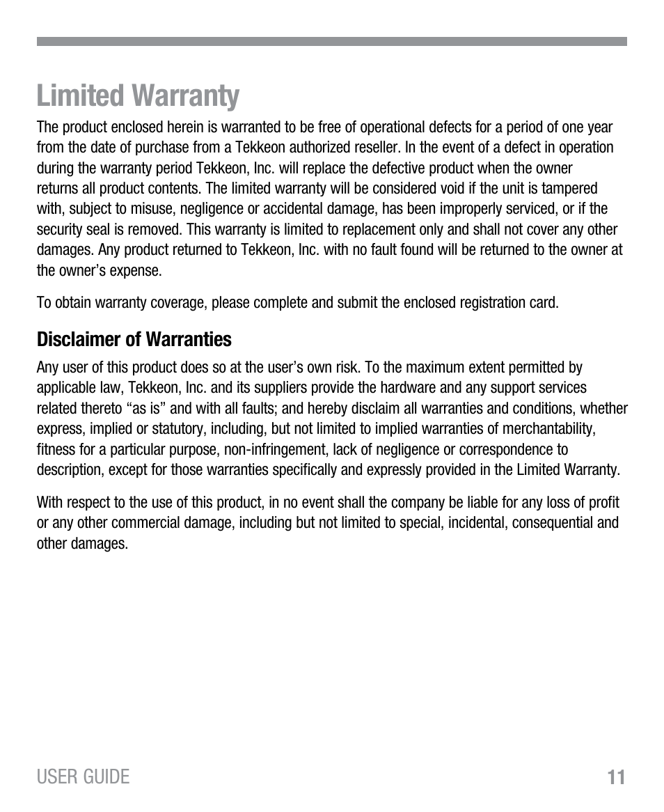 Limited warranty | Tekkeon MP1860A User Manual | Page 13 / 16