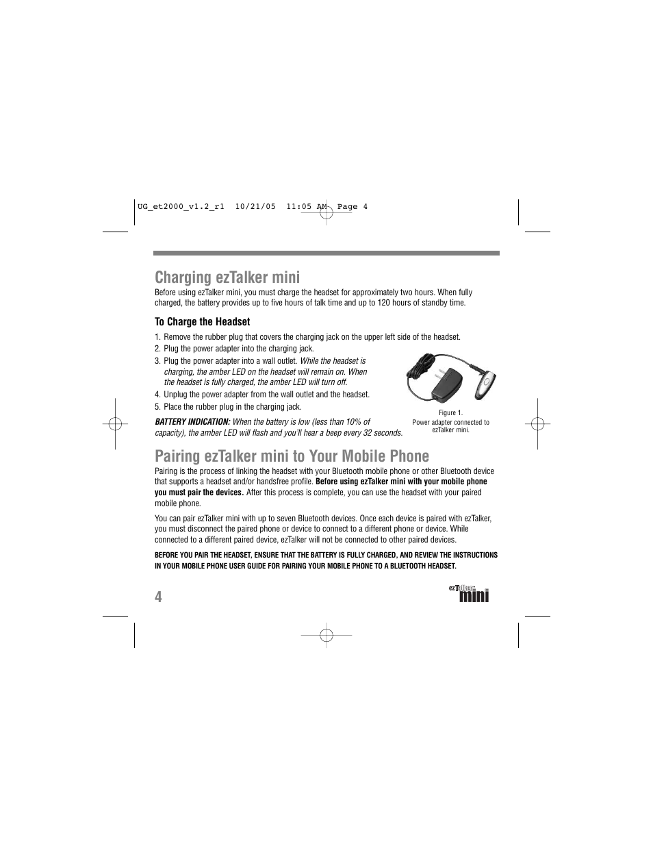 Charging eztalker mini, Pairing eztalker mini to your mobile phone | Tekkeon ezTalker mini ET2000 User Manual | Page 6 / 20