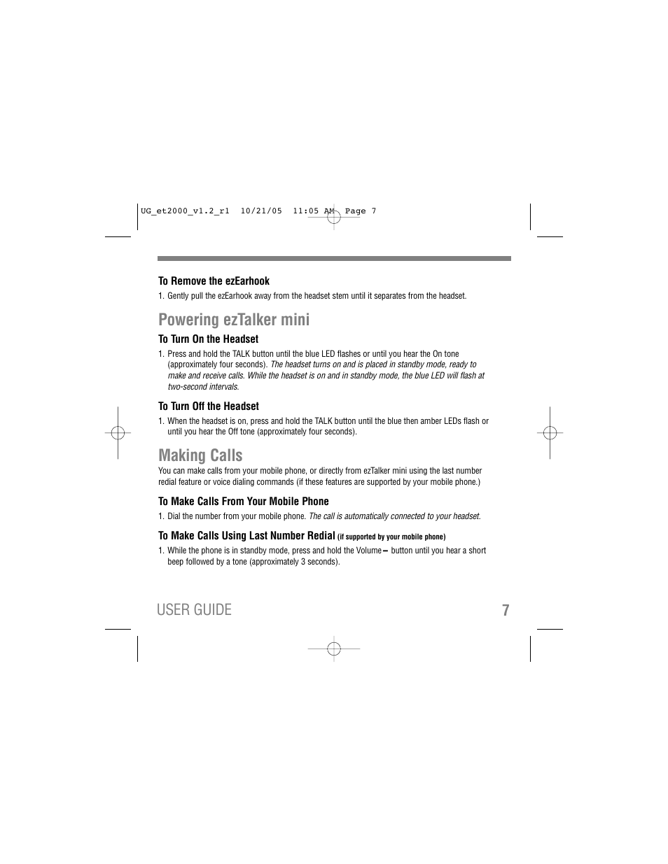 Powering eztalker mini, Making calls, 7user guide | Tekkeon ezTalker mini ET2000 User Manual | Page 9 / 20