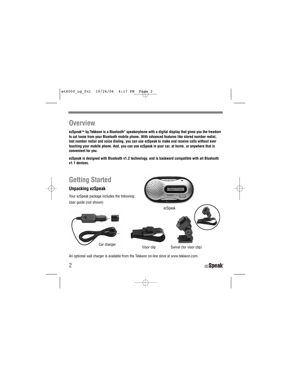 Overview, Getting started | Tekkeon ET6000 User Manual | Page 4 / 20