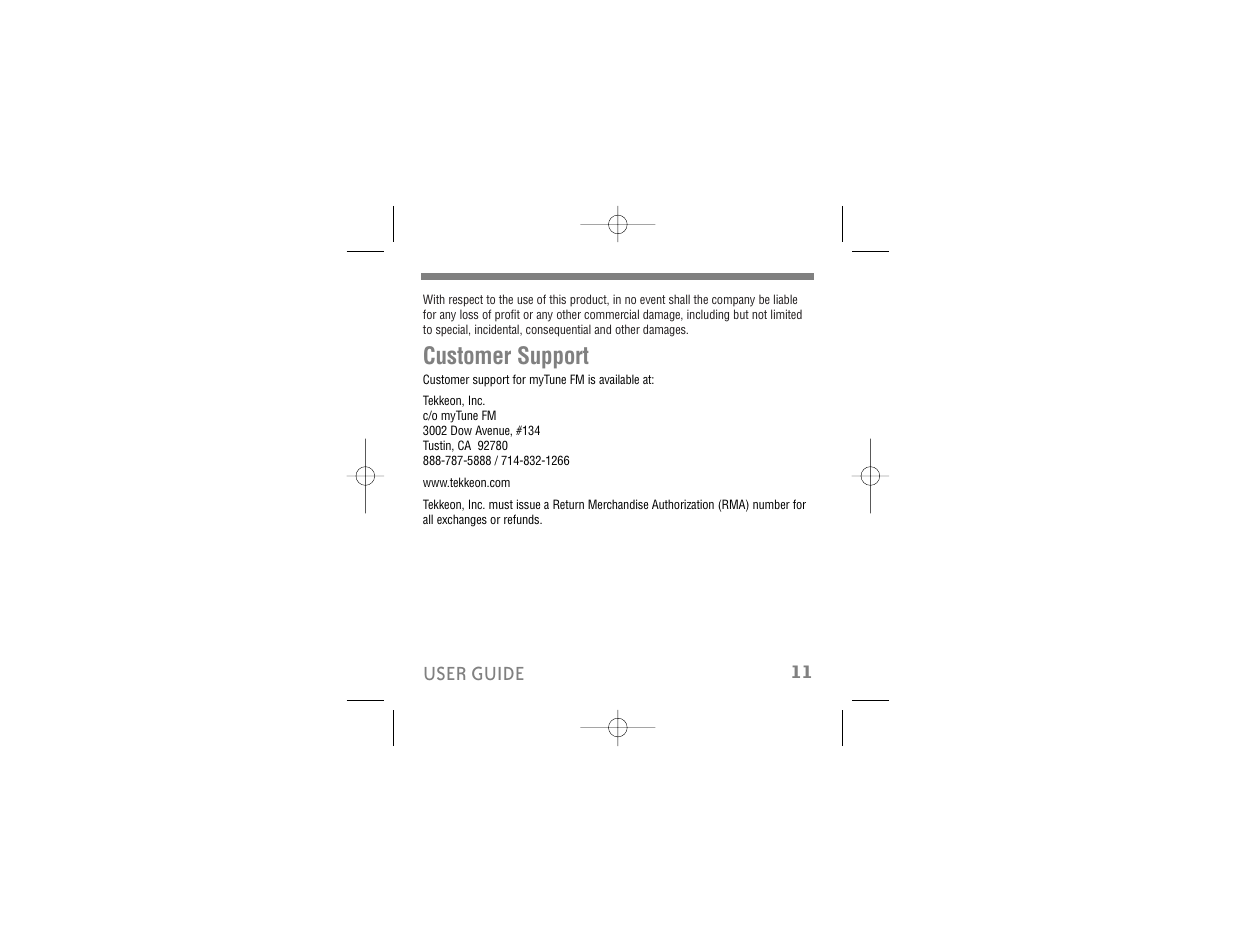 Customer support, 11 user guide | Tekkeon IA1000 User Manual | Page 13 / 16