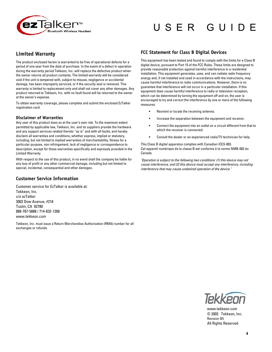 Tekkeon ET1000 User Manual | Page 4 / 4