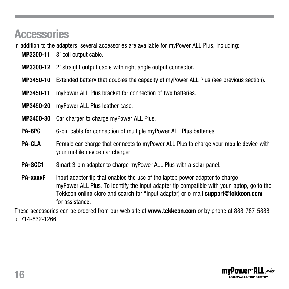 Accessories | Tekkeon MYPOWER ALL PLUS MP3450 R2 User Manual | Page 18 / 24