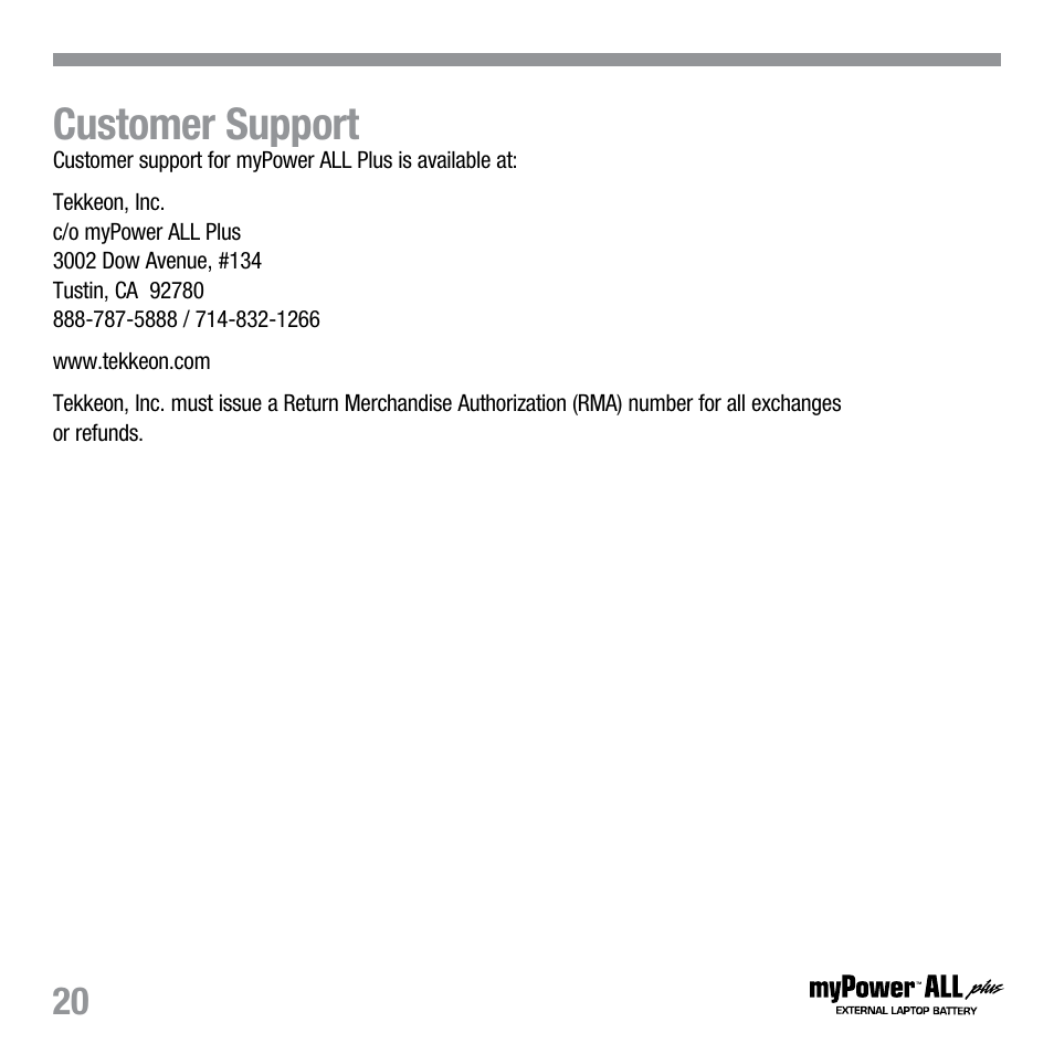 Customer support | Tekkeon MYPOWER ALL PLUS MP3450 R2 User Manual | Page 22 / 24