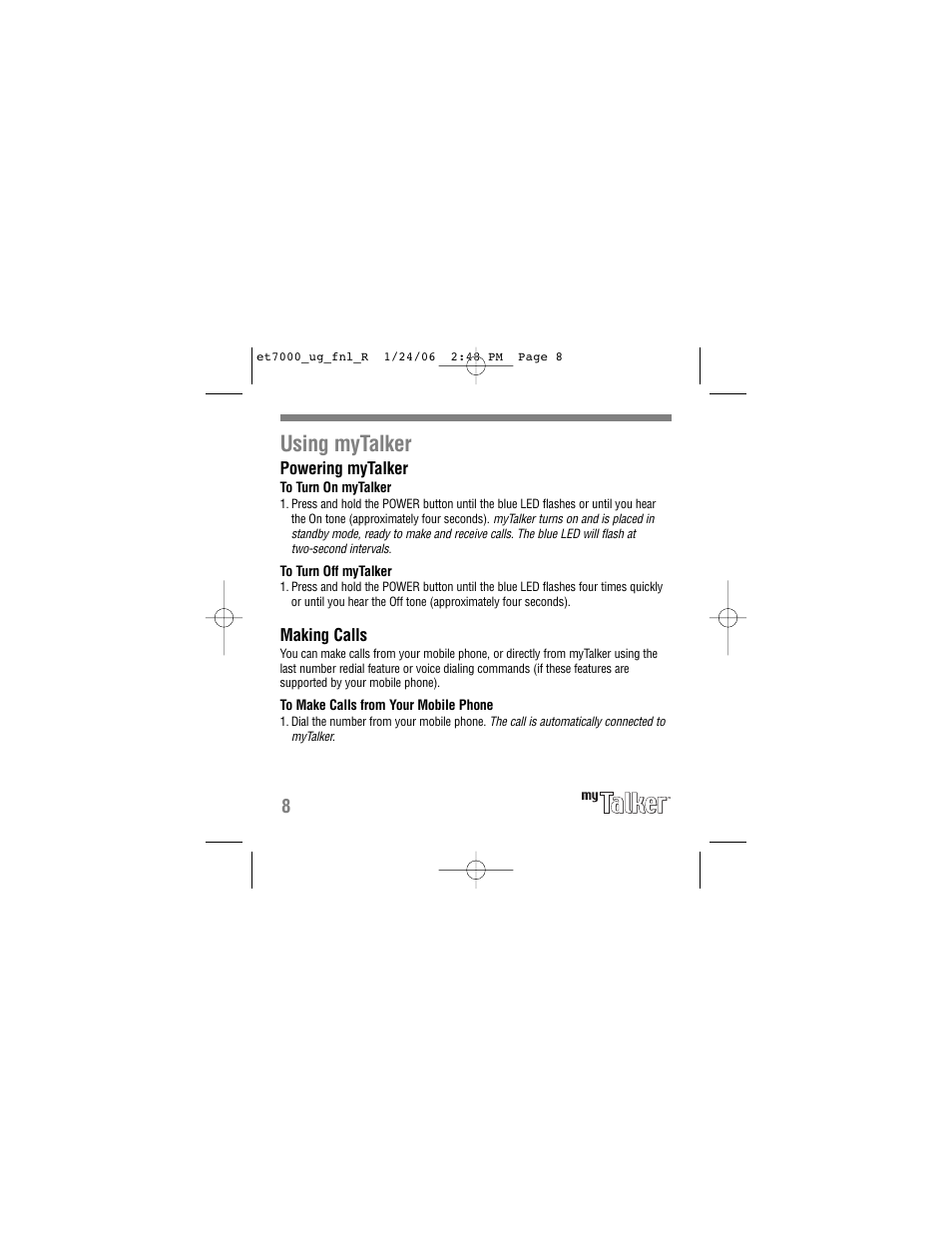 Using mytalker | Tekkeon ET7000 User Manual | Page 10 / 24