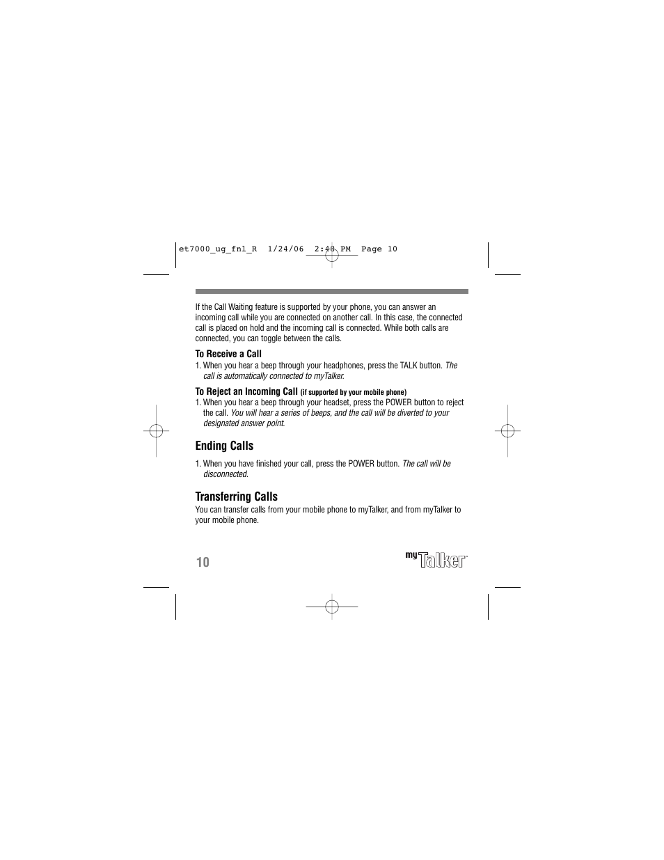 Ending calls, Transferring calls | Tekkeon ET7000 User Manual | Page 12 / 24