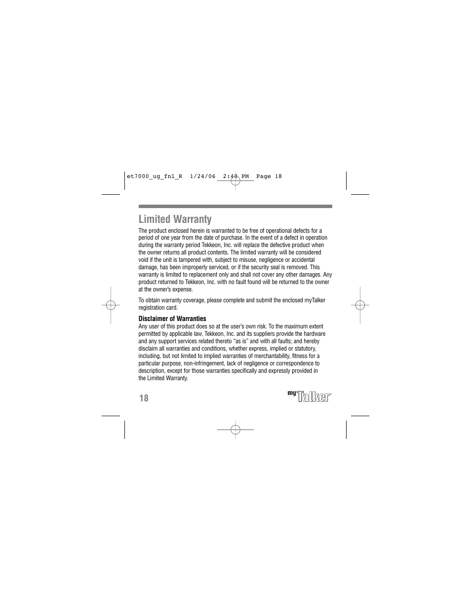 Limited warranty | Tekkeon ET7000 User Manual | Page 20 / 24