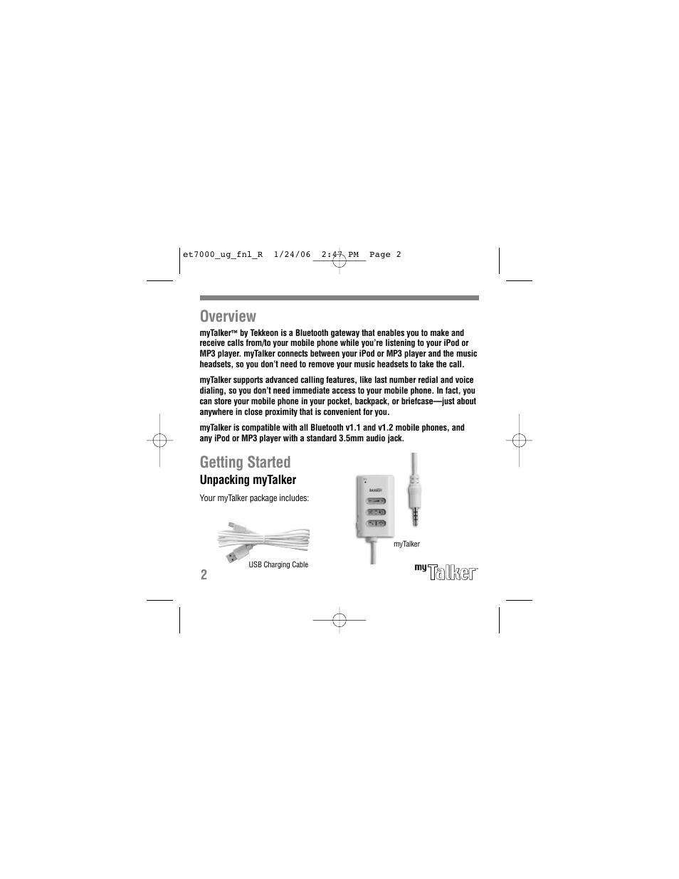Overview, Getting started | Tekkeon ET7000 User Manual | Page 4 / 24