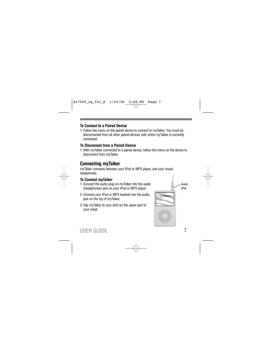 User guide 7, Connecting mytalker | Tekkeon ET7000 User Manual | Page 9 / 24