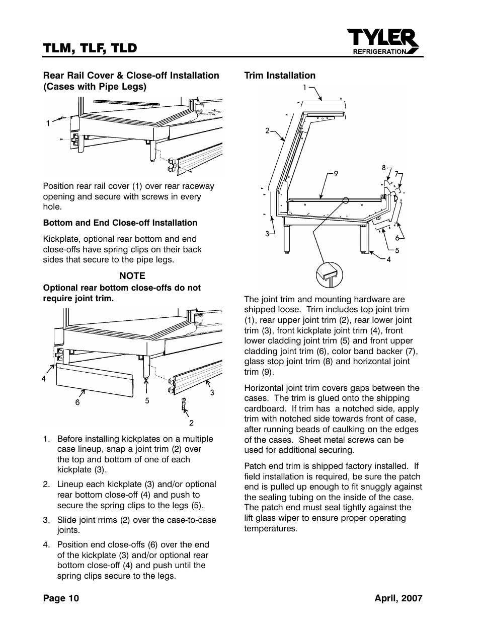 Tlm, tlf, tld | Tyler Refrigeration Lift Front Straight Glass Meat/Seafood/Deli Merchandiser TLF User Manual | Page 10 / 35