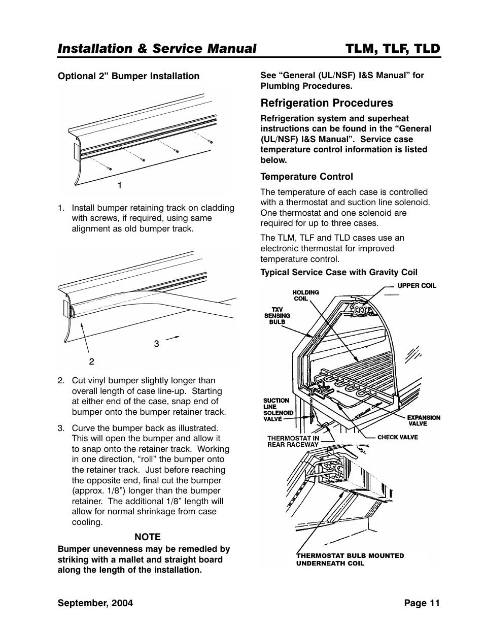 Installation & service manual tlm, tlf, tld | Tyler Refrigeration Lift Front Straight Glass Meat/Seafood/Deli Merchandiser TLF User Manual | Page 11 / 35