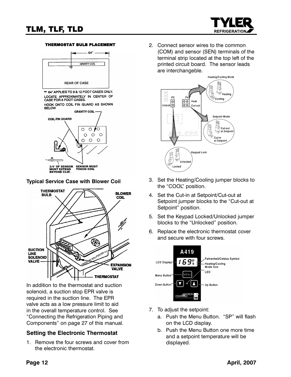 Tlm, tlf, tld | Tyler Refrigeration Lift Front Straight Glass Meat/Seafood/Deli Merchandiser TLF User Manual | Page 12 / 35