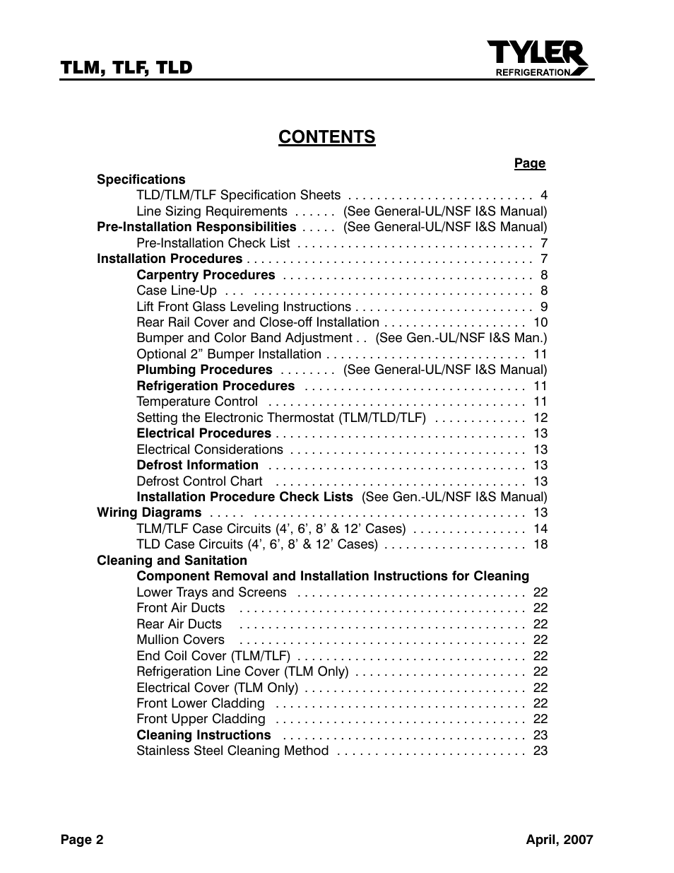 Tyler Refrigeration Lift Front Straight Glass Meat/Seafood/Deli Merchandiser TLF User Manual | Page 2 / 35