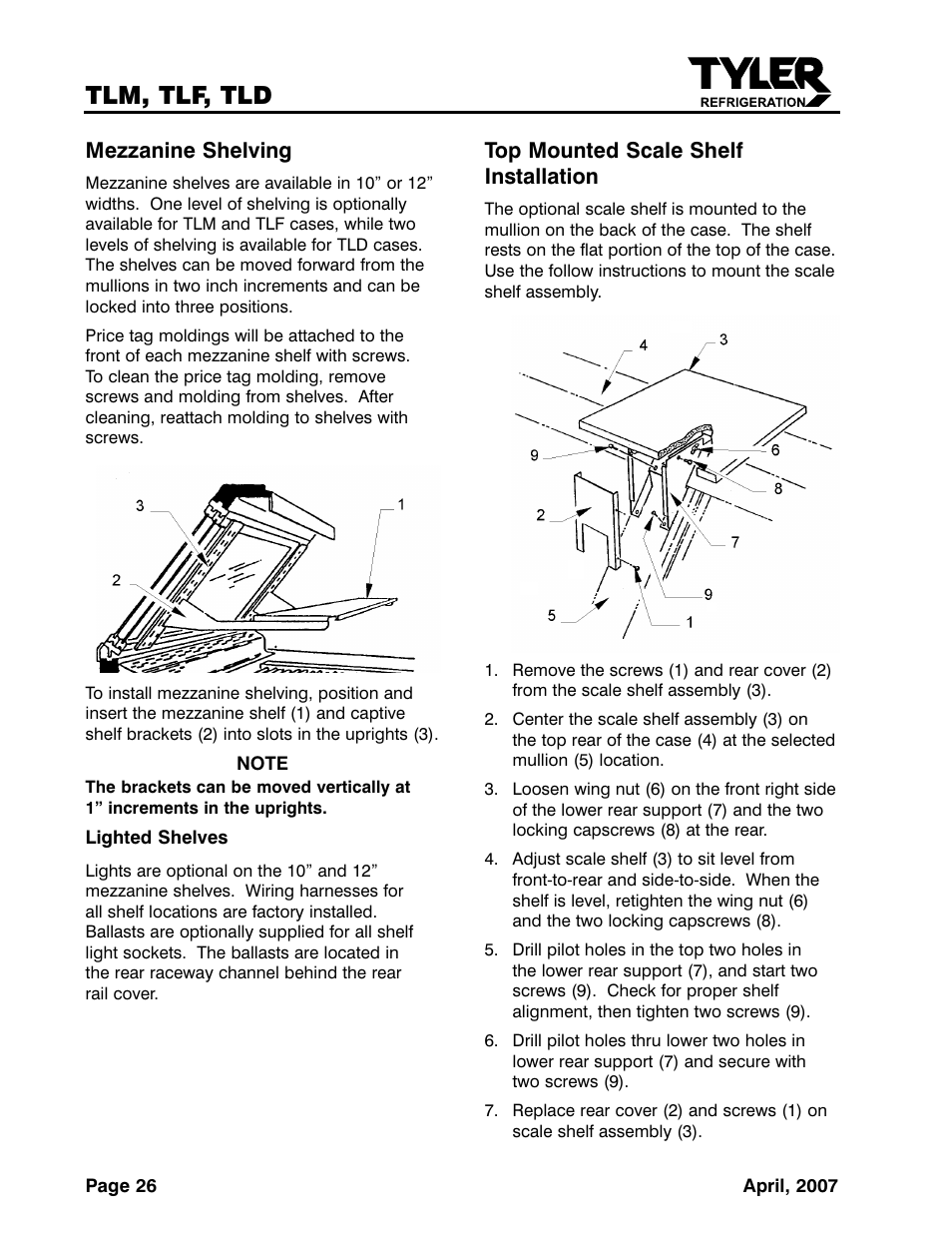 Tlm, tlf, tld | Tyler Refrigeration Lift Front Straight Glass Meat/Seafood/Deli Merchandiser TLF User Manual | Page 26 / 35