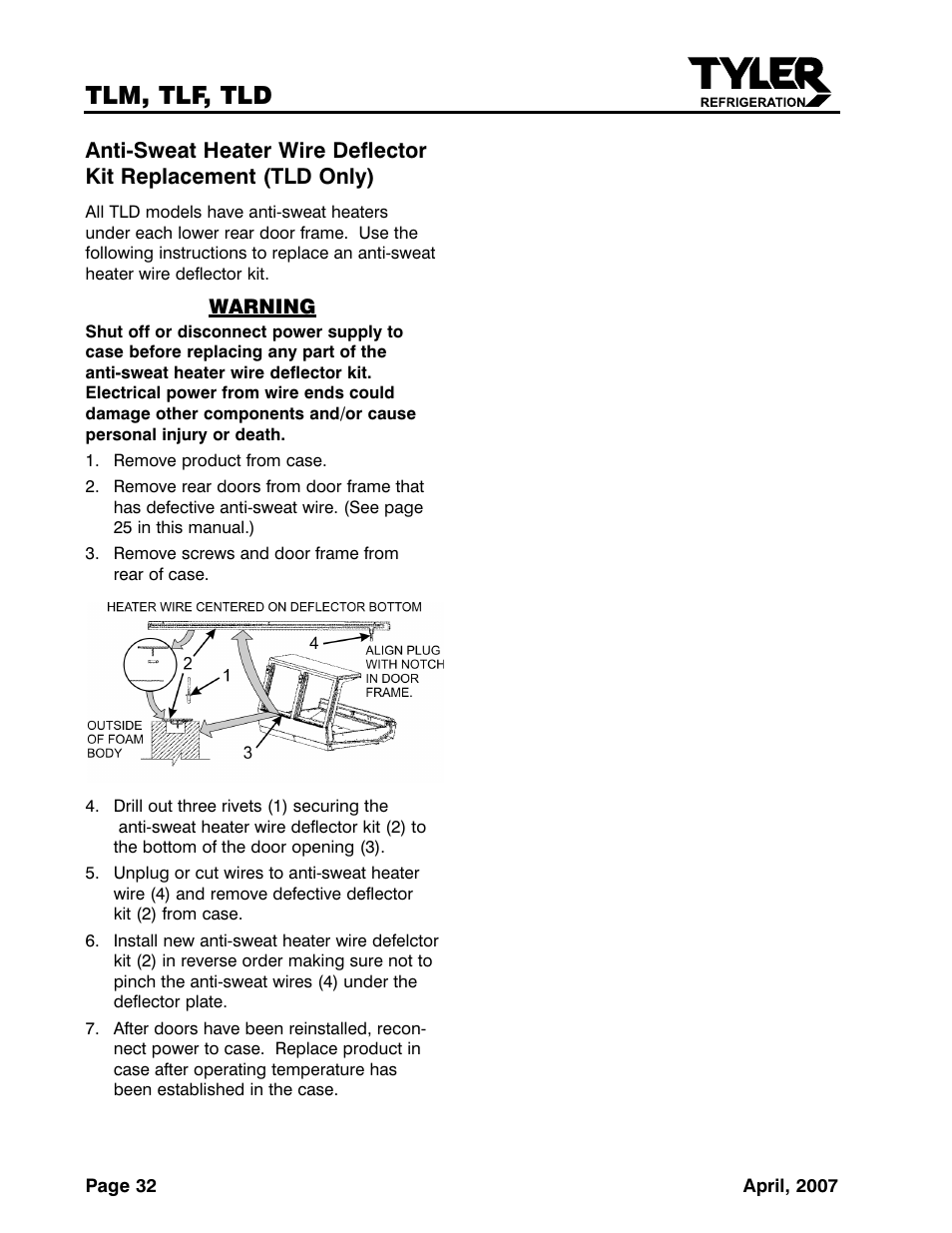 Tlm, tlf, tld | Tyler Refrigeration Lift Front Straight Glass Meat/Seafood/Deli Merchandiser TLF User Manual | Page 32 / 35