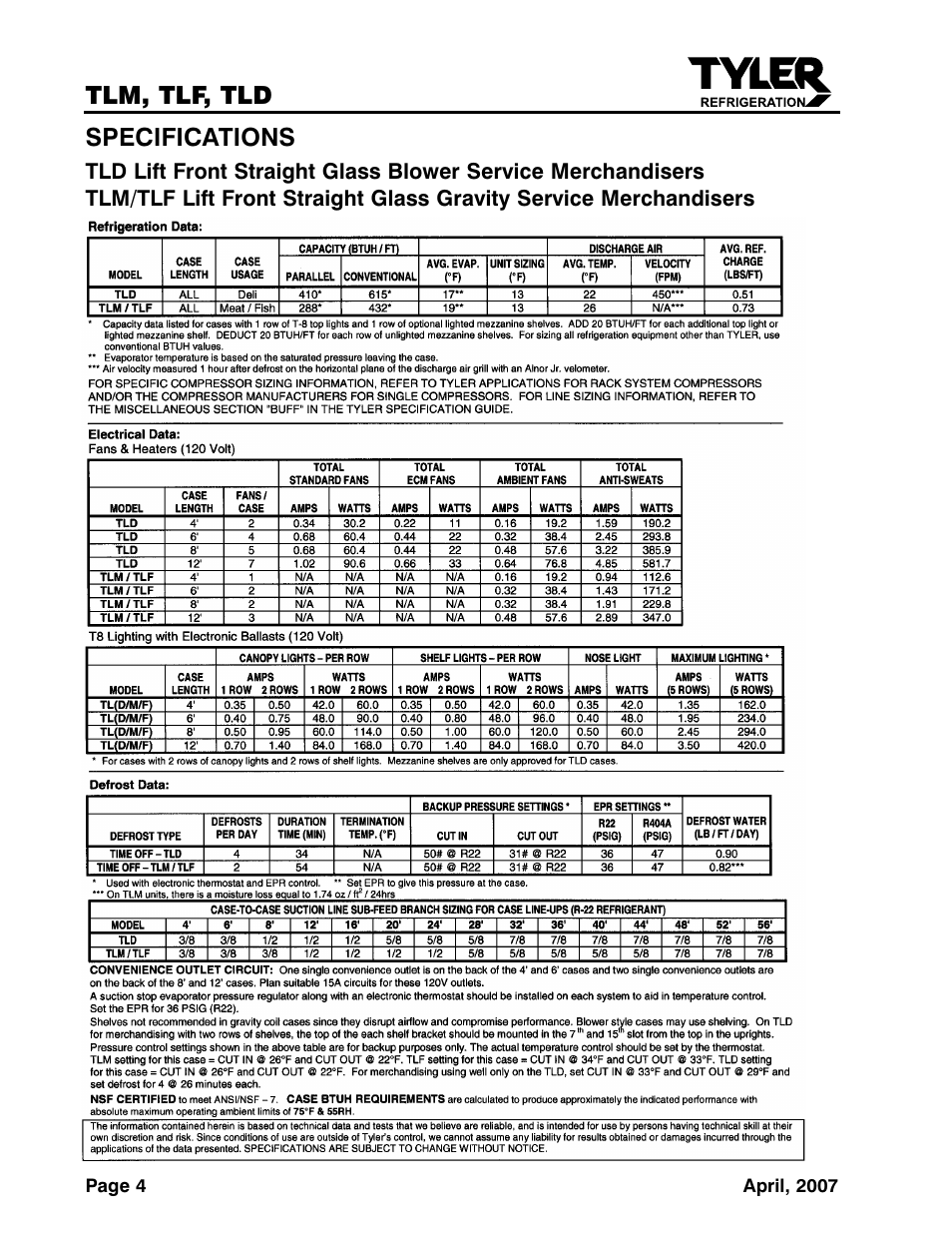 Tyler Refrigeration Lift Front Straight Glass Meat/Seafood/Deli Merchandiser TLF User Manual | Page 4 / 35