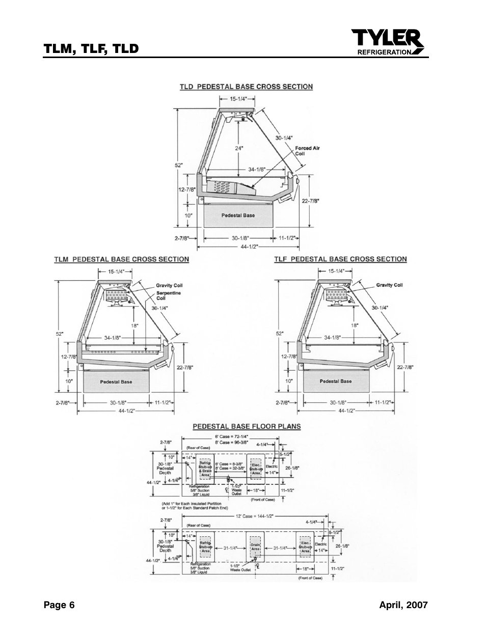 Tlm, tlf, tld | Tyler Refrigeration Lift Front Straight Glass Meat/Seafood/Deli Merchandiser TLF User Manual | Page 6 / 35