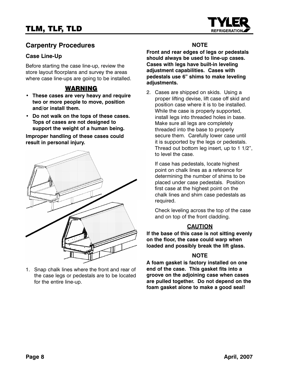 Tlm, tlf, tld | Tyler Refrigeration Lift Front Straight Glass Meat/Seafood/Deli Merchandiser TLF User Manual | Page 8 / 35