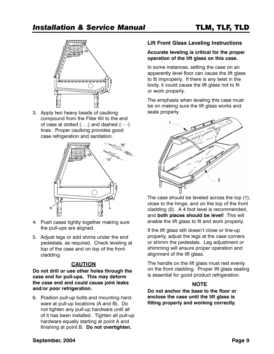 Installation & service manual tlm, tlf, tld | Tyler Refrigeration Lift Front Straight Glass Meat/Seafood/Deli Merchandiser TLF User Manual | Page 9 / 35