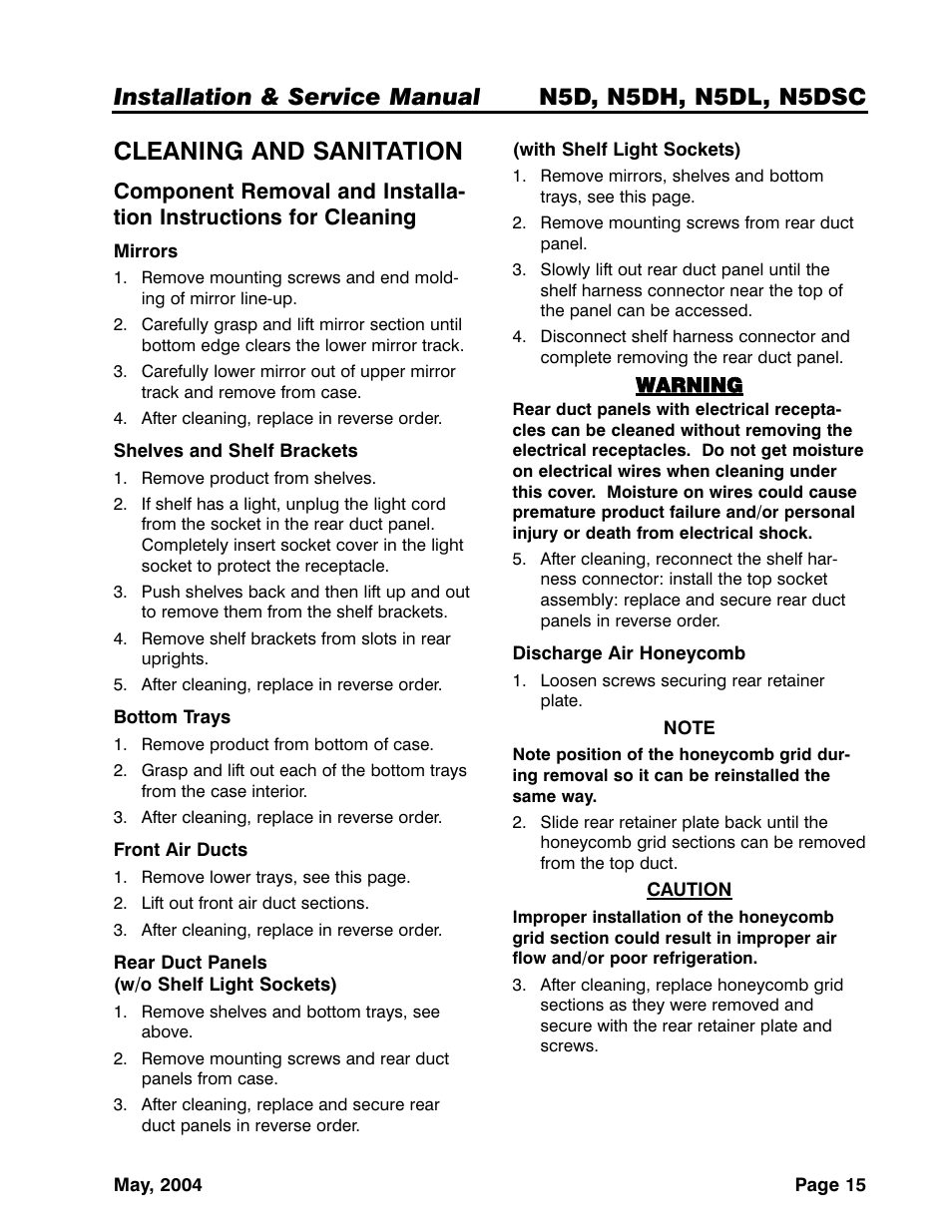 Cleaning and sanitation | Tyler Refrigeration N5DSC User Manual | Page 15 / 21