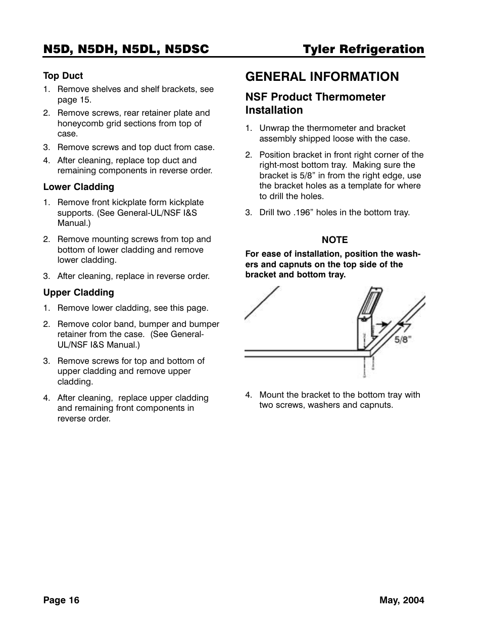 General information, N5d, n5dh, n5dl, n5dsc tyler refrigeration | Tyler Refrigeration N5DSC User Manual | Page 16 / 21