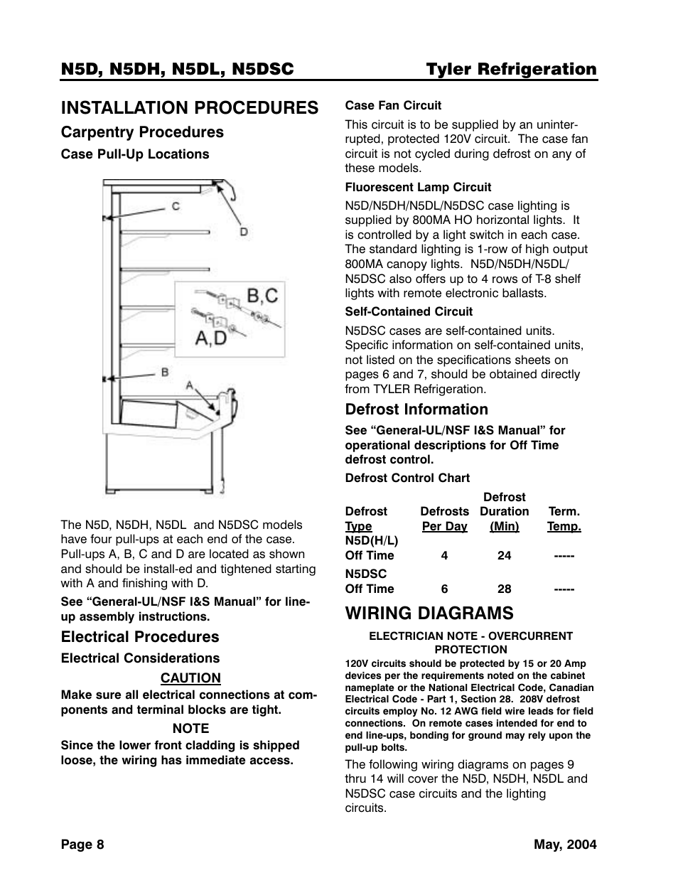 Installation procedures, Wiring diagrams, N5d, n5dh, n5dl, n5dsc tyler refrigeration | Tyler Refrigeration N5DSC User Manual | Page 8 / 21