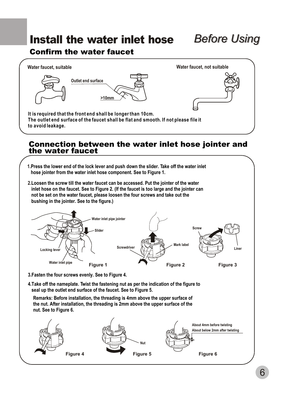 Before using, Before using install the water inlet hose | TELEFUNKEN TTL-700 User Manual | Page 8 / 20