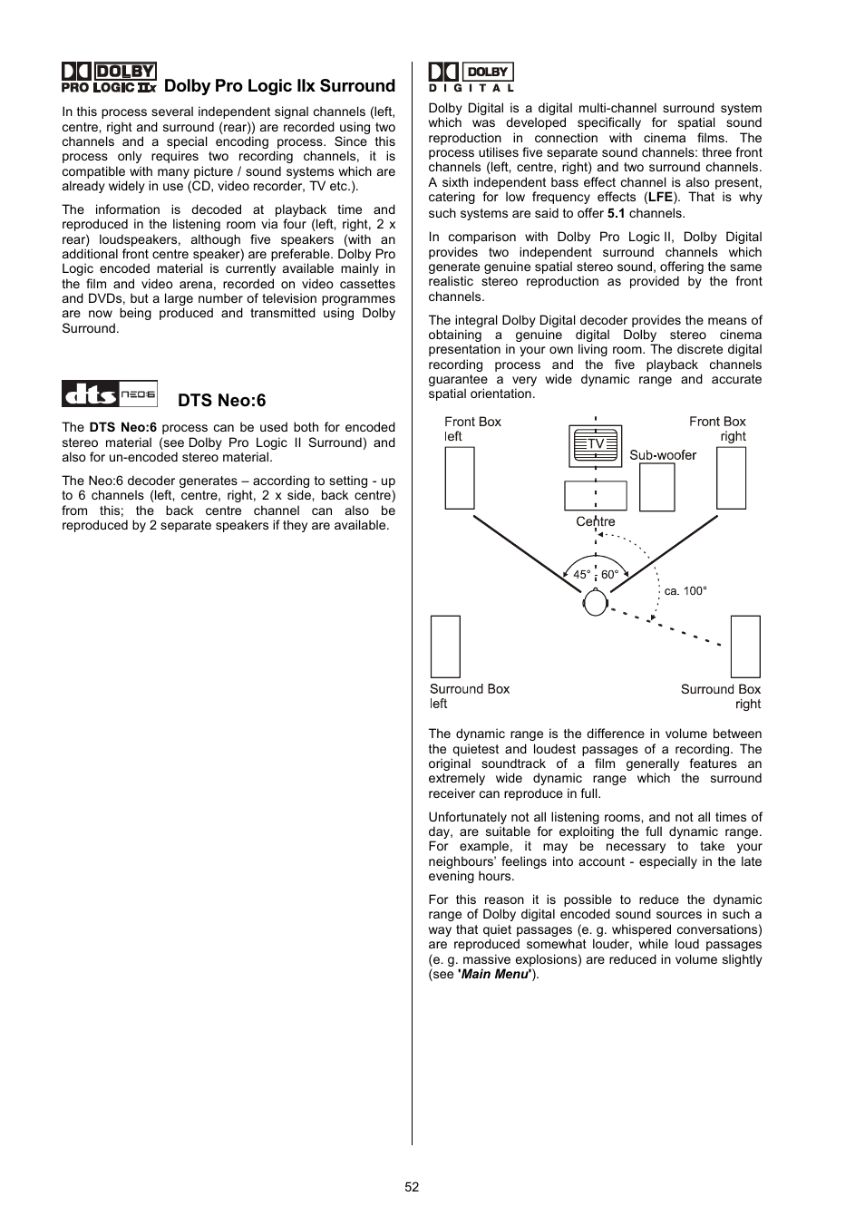 Dolby pro logic iix surround, Dts neo:6 | T+A Elektroakustik DD 1535 R User Manual | Page 52 / 64