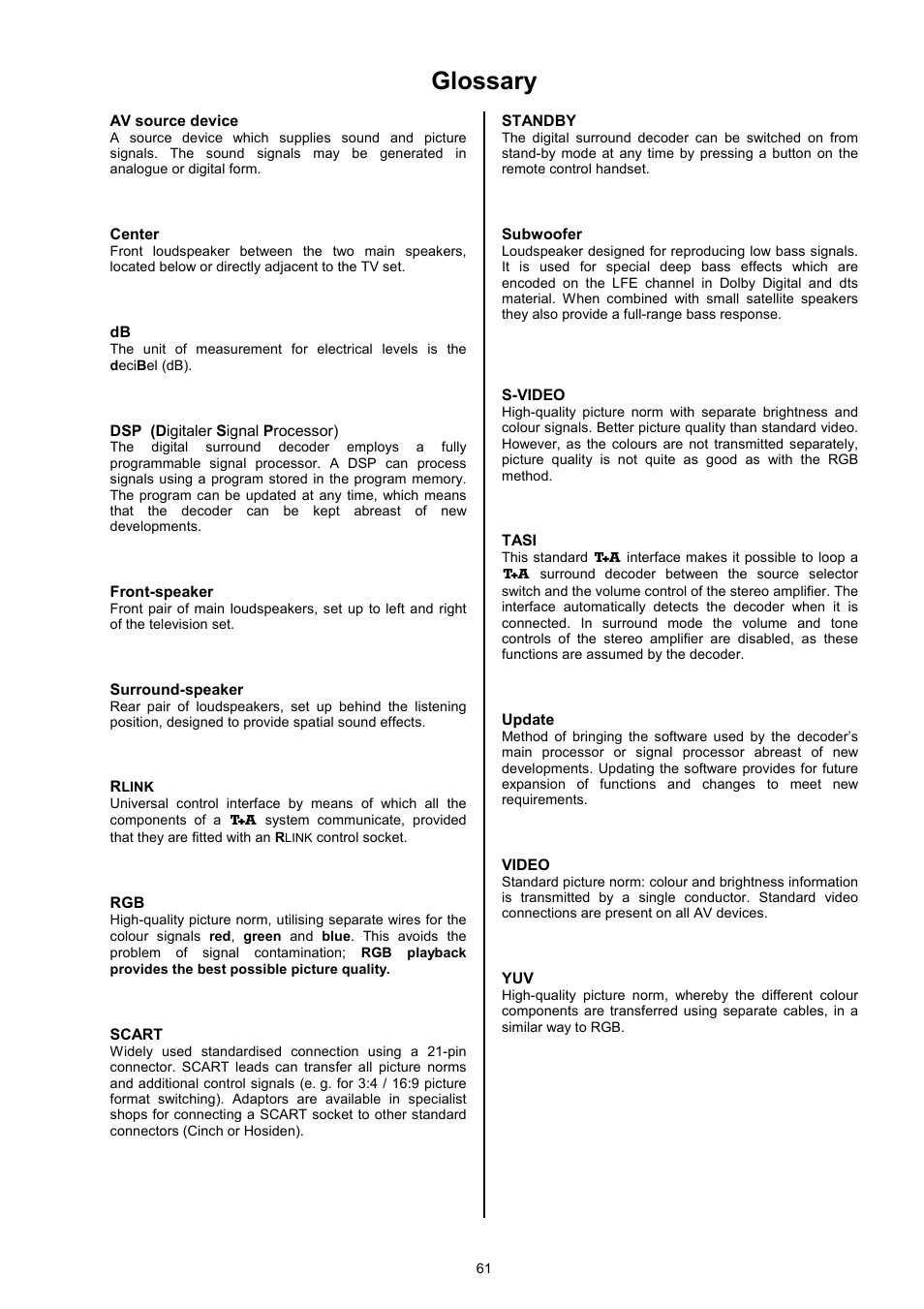 Glossary | T+A Elektroakustik DD 1535 R User Manual | Page 61 / 64