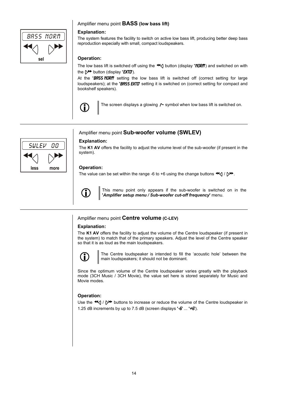 Bass norm | T+A Elektroakustik CD Player K1 AV User Manual | Page 14 / 59