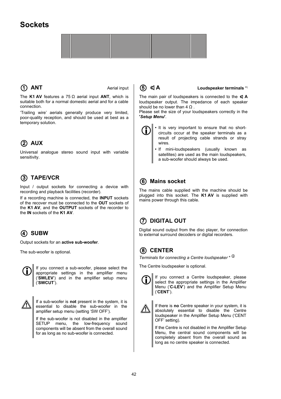 Sockets | T+A Elektroakustik CD Player K1 AV User Manual | Page 42 / 59
