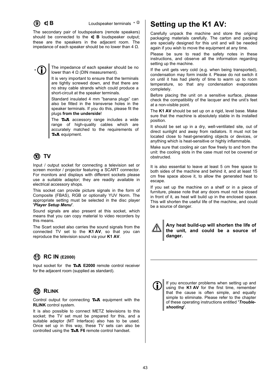 Setting up the k1 av | T+A Elektroakustik CD Player K1 AV User Manual | Page 43 / 59