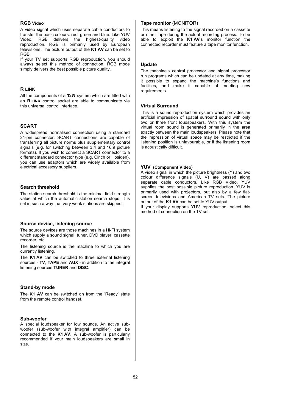 Scart, Source device, listening source, Update | T+A Elektroakustik CD Player K1 AV User Manual | Page 52 / 59