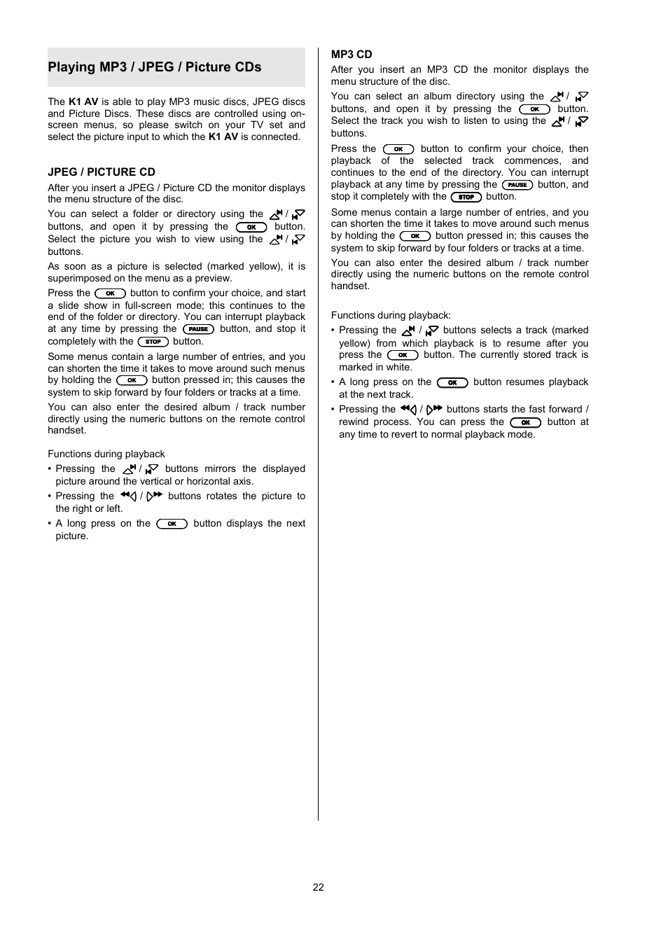 Playing mp3 / jpeg / picture cds | T+A Elektroakustik K1 AV User Manual | Page 22 / 58