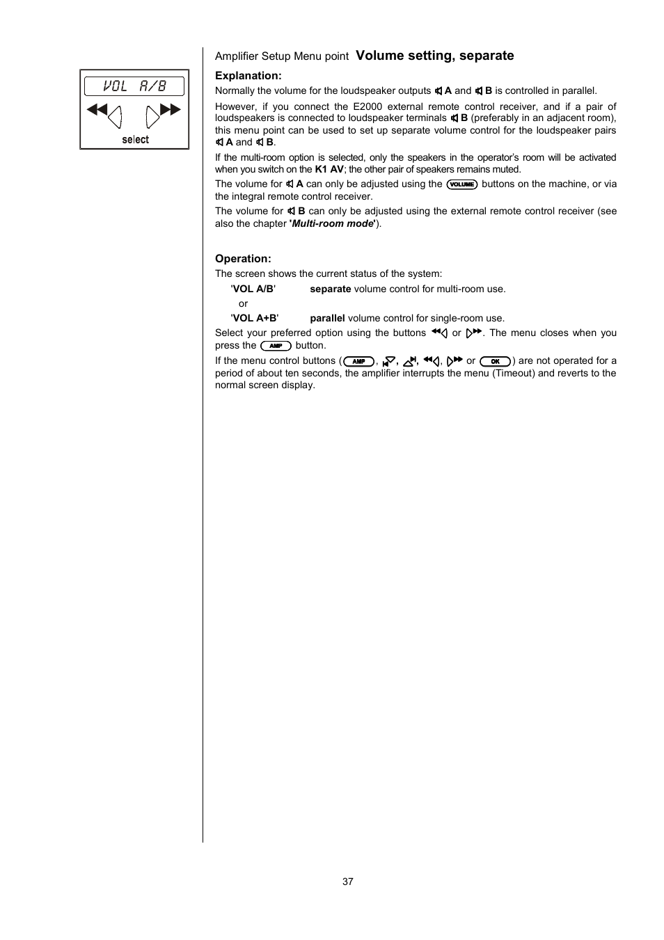 Vo l a/ b, Volume setting, separate | T+A Elektroakustik K1 AV User Manual | Page 37 / 58