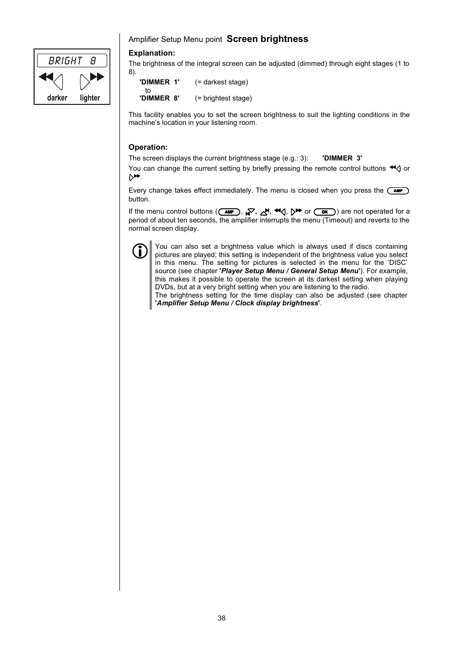 Screen brightness | T+A Elektroakustik K1 AV User Manual | Page 38 / 58