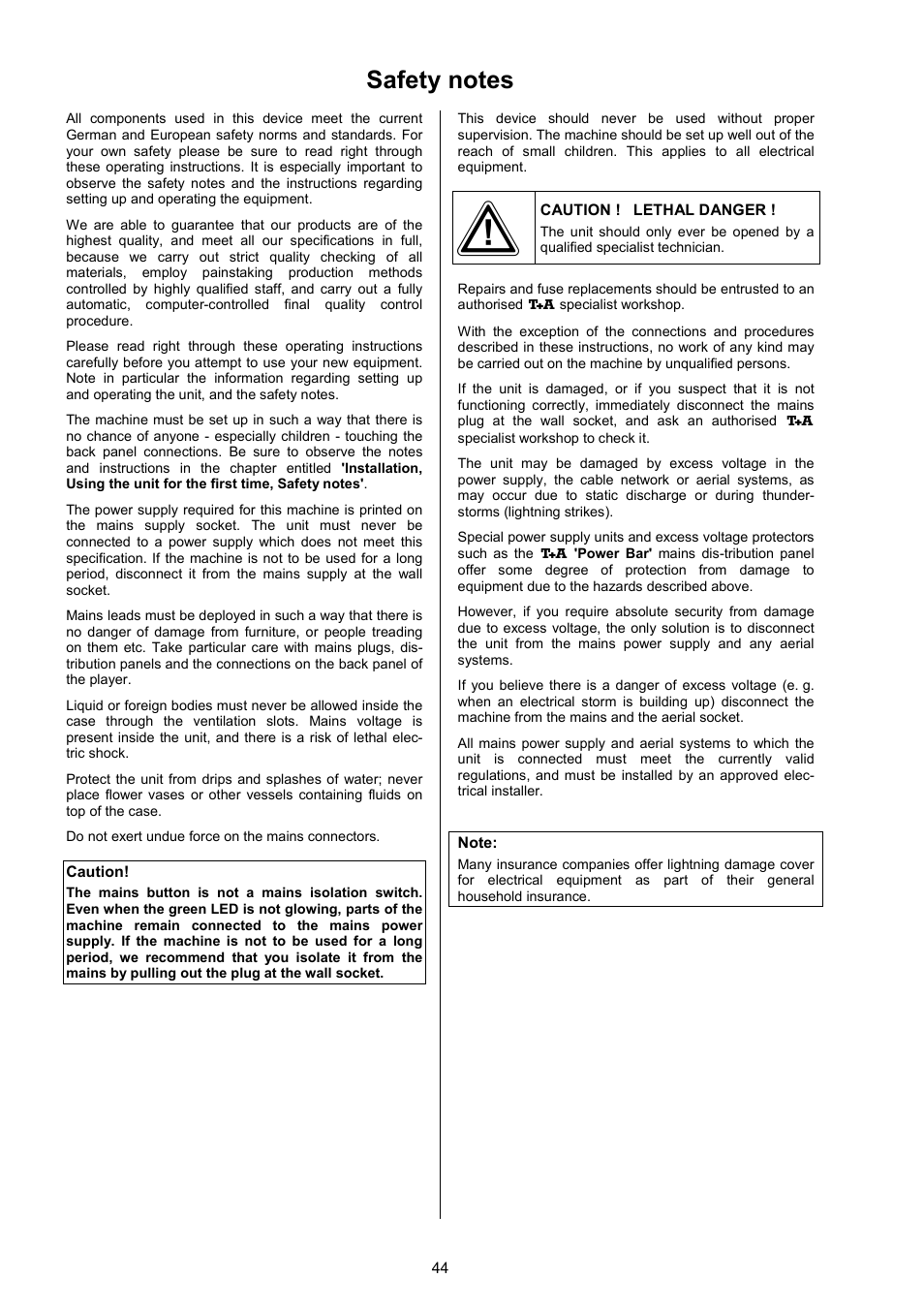 T+A Elektroakustik SADV 1245 R User Manual | Page 44 / 54