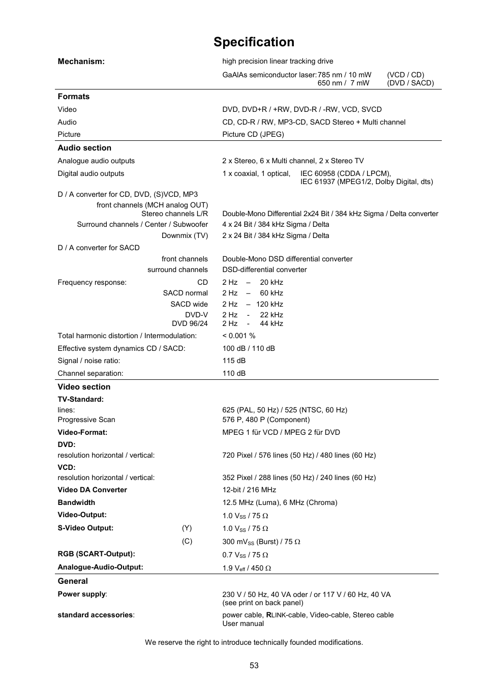 Specification | T+A Elektroakustik SADV 1245 R User Manual | Page 53 / 54