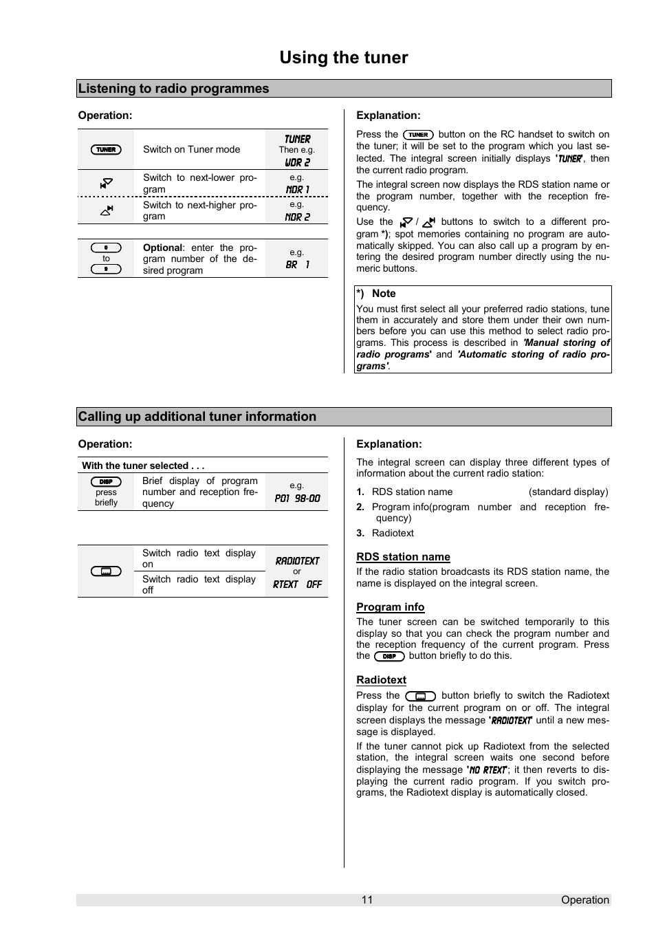 Using the tuner, Listening to radio programmes, Calling up additional tuner information | T+A Elektroakustik K 6 User Manual | Page 11 / 60