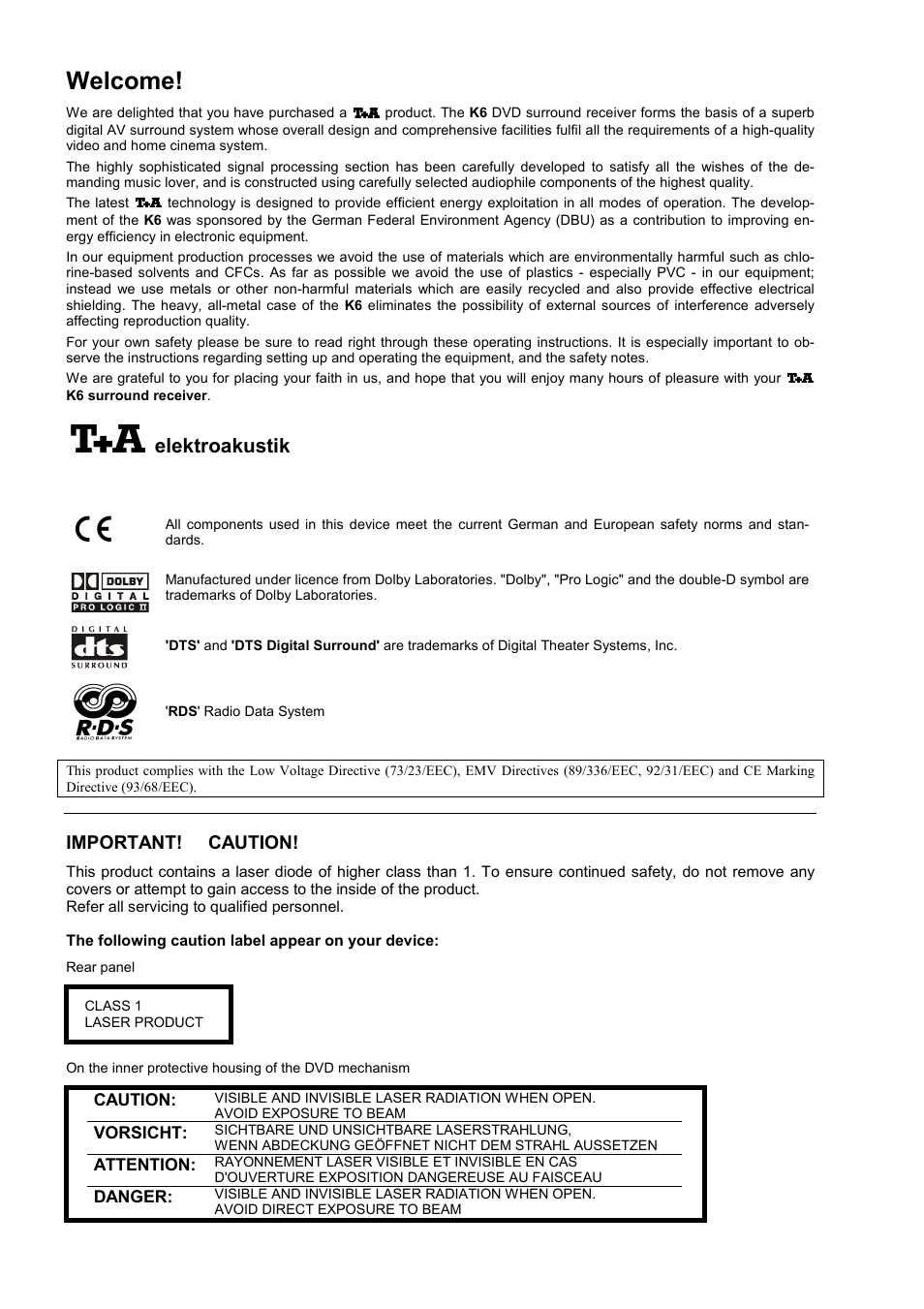 Welcome, Elektroakustik | T+A Elektroakustik K 6 User Manual | Page 2 / 60