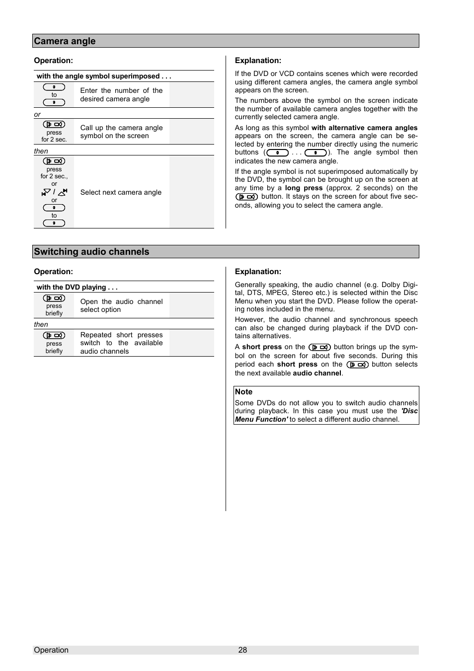 Camera angle, Switching audio channels | T+A Elektroakustik K 6 User Manual | Page 28 / 60