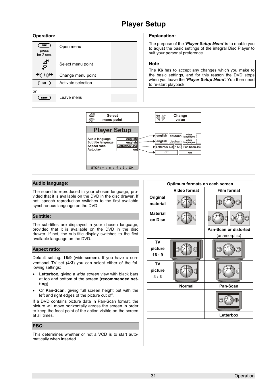 Player setup | T+A Elektroakustik K 6 User Manual | Page 31 / 60