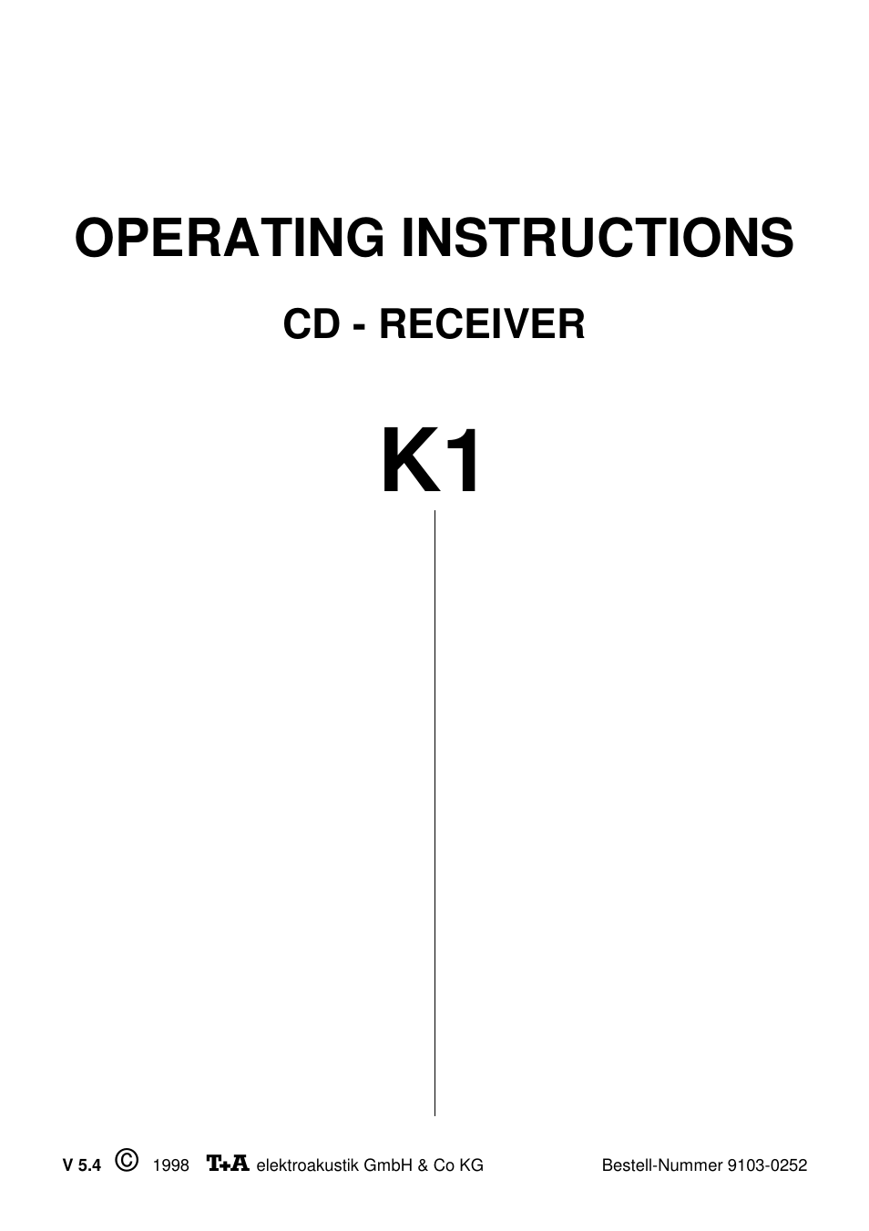 T+A Elektroakustik K1 CD-RECEIVER User Manual | 60 pages