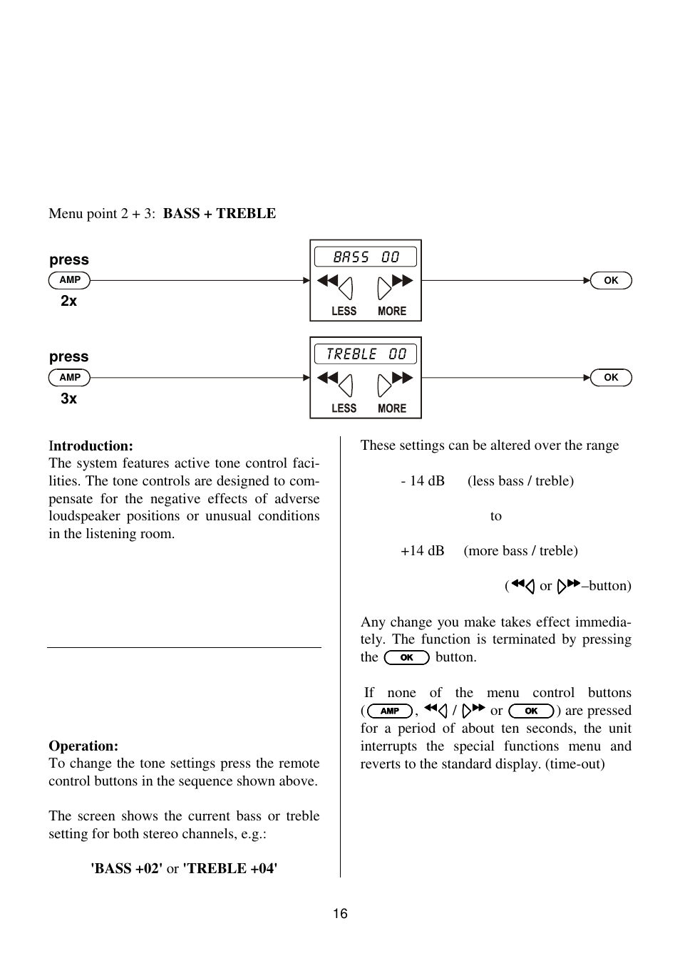 Ba ss 0 0, Tr eb le 00 | T+A Elektroakustik K1 CD-RECEIVER User Manual | Page 16 / 60