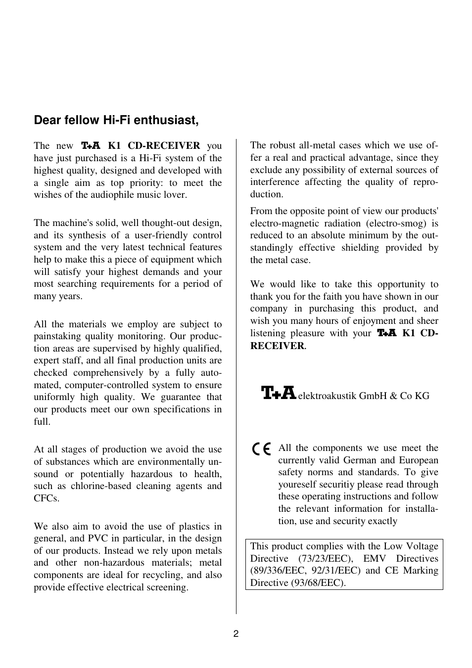 T+A Elektroakustik K1 CD-RECEIVER User Manual | Page 2 / 60