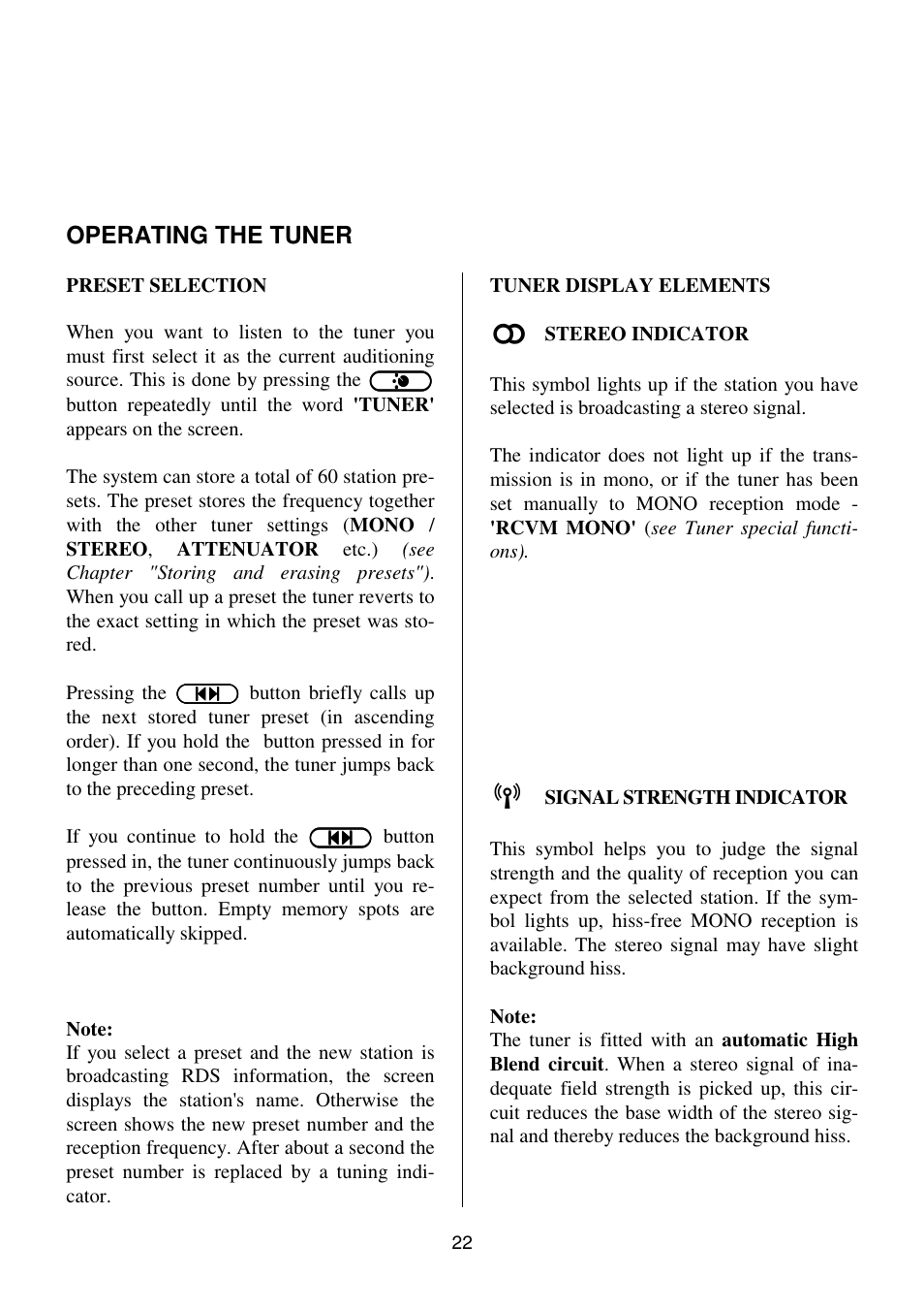 Operating the tuner | T+A Elektroakustik K1 CD-RECEIVER User Manual | Page 22 / 60