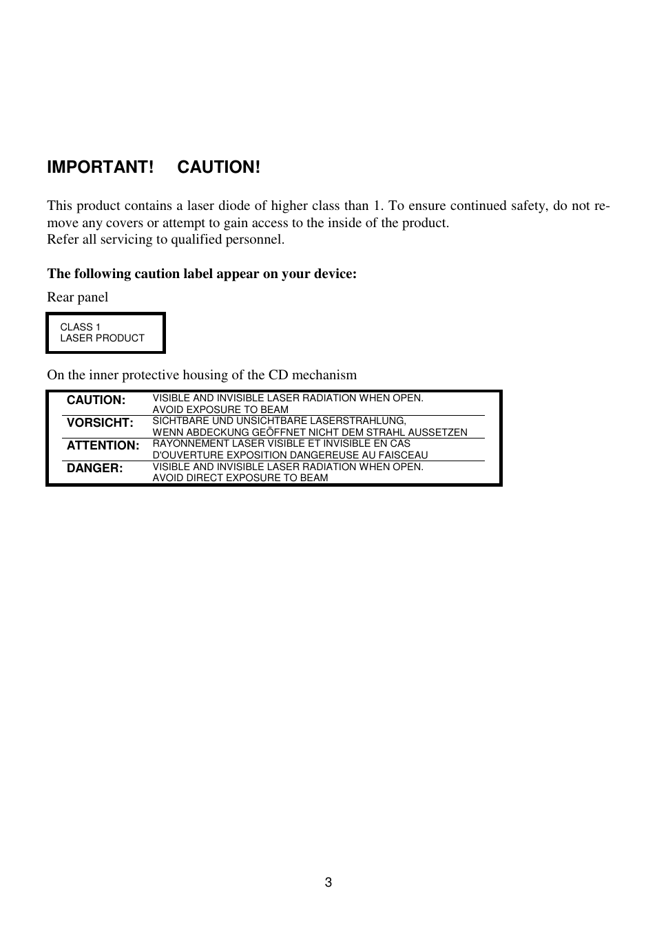 Important! caution | T+A Elektroakustik K1 CD-RECEIVER User Manual | Page 3 / 60
