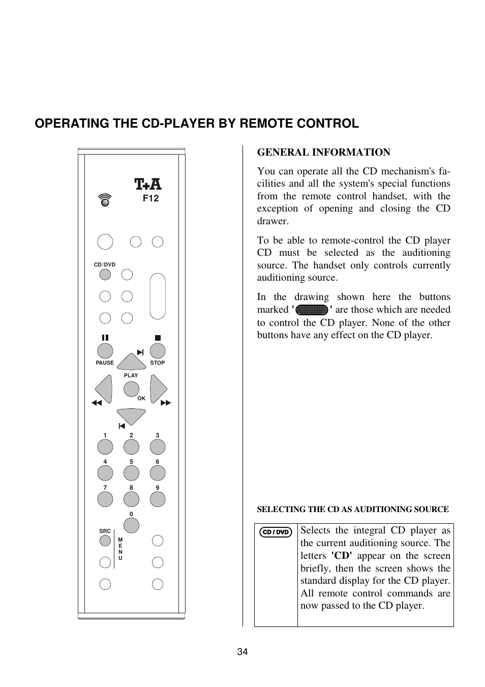 Operating the cd-player by remote control | T+A Elektroakustik K1 CD-RECEIVER User Manual | Page 34 / 60